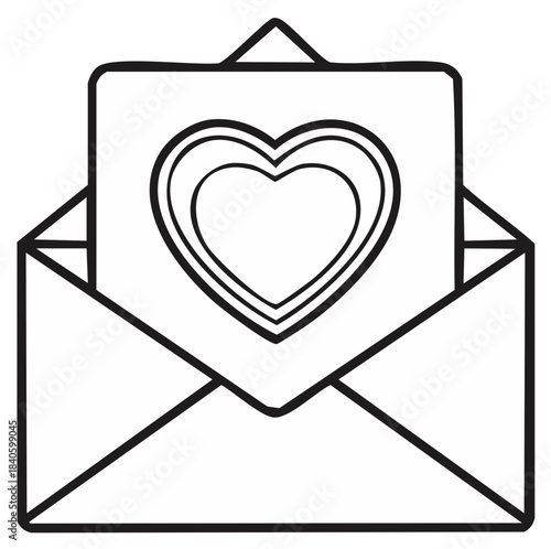 Open Envelope with Love Heart Card Hand Drawn Outline Vector Illustration