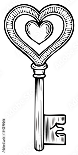 Ornate antique heart shaped key symbolizing love romance and access