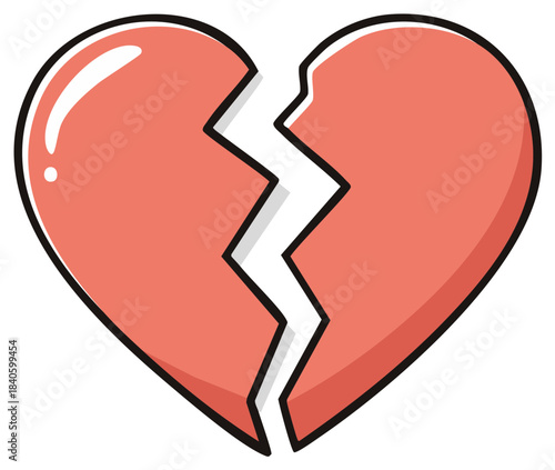 Cartoon broken heart icon symbolizing heartbreak, sadness, and failed relationships