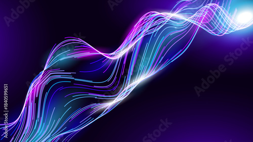 Science Research AI Dots Data Flow Particles Background. Digital Neural Network. Concept of Artificial Intelligence Technology, Machine Learning. Digital Communication. Vector Illustration.