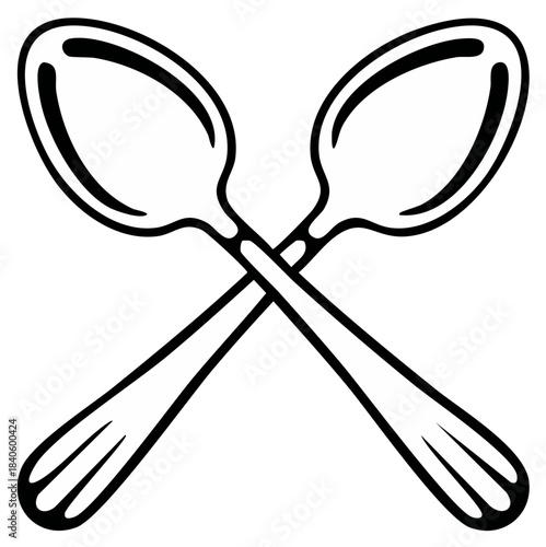 Two Intersecting Spoons Kitchen Utensils Food Preparation Dining Line Art Style