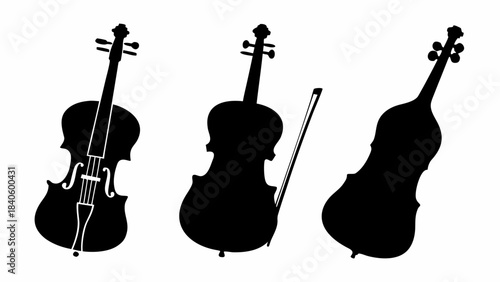 Bundle of classic string instrument silhouettes in black, ideal for music-themed designs.