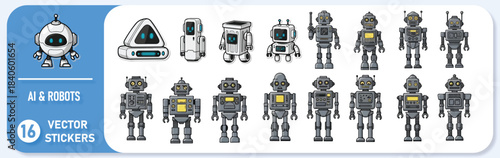 Stunning collection of charming cartoon AI and retro robot characters perfect for technology projects and fun designs