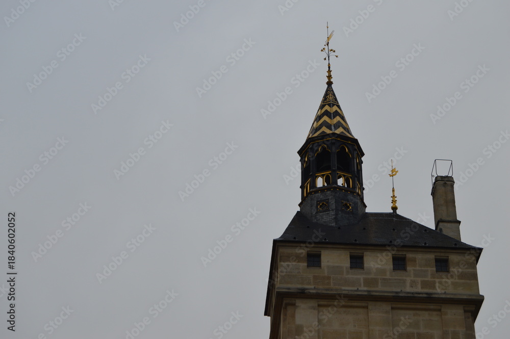 Obraz premium Torre con campanario decorado (edificio histórico parisino)