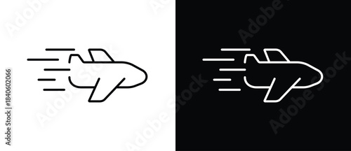 Speed ​​icon. Speed ​​icon with airplane shape. Speed and movement icon, a dynamic symbol for speed, energy, and performance. Vector illustration of a speed icon with transparent and black background.