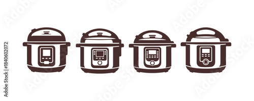 Electric Pressure Cooker featuring four distinct designs. Vector illustration

