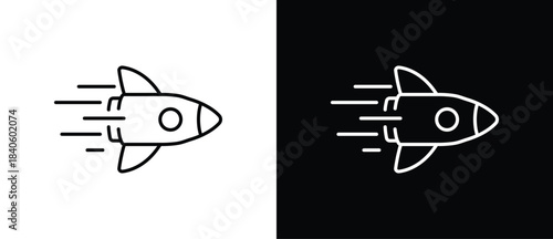 Speed icon with a rocket shape. Speed and movement icon, a dynamic symbol for speed, energy, and performance. Vector illustration of a speed icon with a transparent and black background.