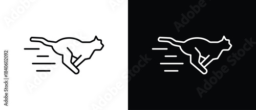 Speed ​​icon with a cheetah shape. Speed and movement icon, a dynamic symbol for speed, energy, and performance. Vector illustration of a speed icon with a transparent and black background.