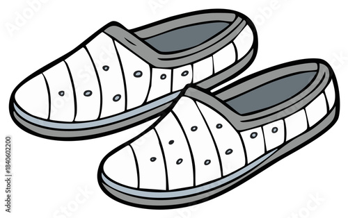 Cartoon style illustration of a pair of casual white slip on shoes