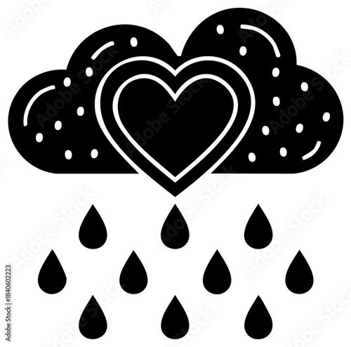 Abstract Weather Icon with Heart Inside Cloud Symbolizes Emotional Storms or Love in Rainy Season