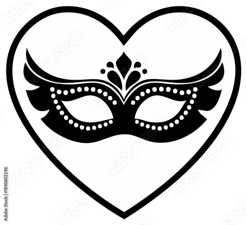 Masquerade Mask Inside Heart Shape Design