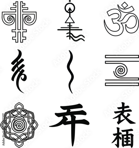 World Spiritual Symbols Collection Vector Illustration
