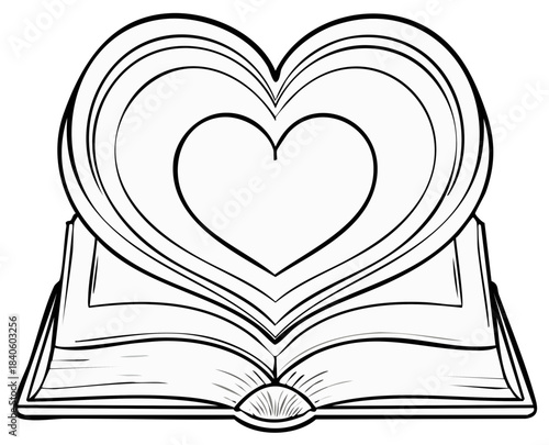 Open Book with Heart Shape Emerging from Pages