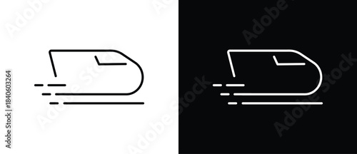 Train icon. Fast delivery transportation icon. Speed ​​and movement icon, dynamic symbol for speed, delivery, and transportation. Vector illustration with transparent and black background.