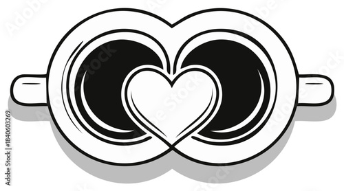 Two Coffee Cups Connected With a Heart Shape Symbol