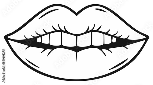 Open Lips and Teeth Graphic Illustration Mouth Smiling Expression Outline Drawing
