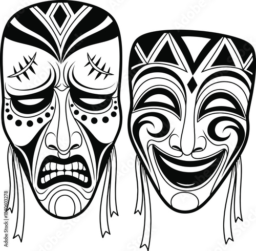 Comedy and Tragedy Theater Masks Vector Illustration