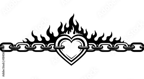 Chain and flame heart symbol graphic element isolated on white Vector