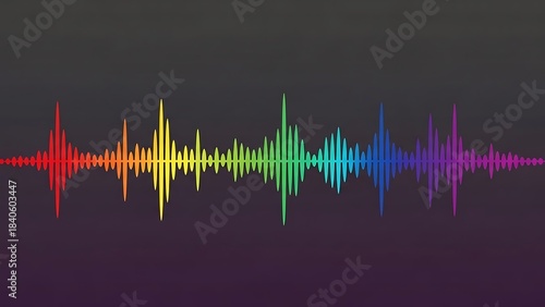 Vibrant rainbow colored sound wave equalizer graphic on a dark background representing audio spectrum