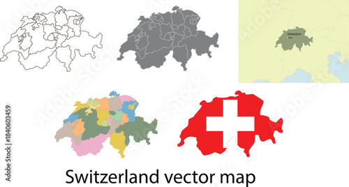 A high-quality Switzerland vector map featuring a crisp, clean outline of the country’s borders and regions ideal for designers, educators, and content creators.