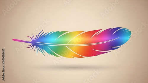 Vibrant rainbow feather with soft gradient colors on a textured sepia background