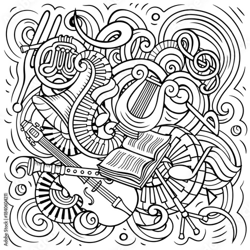 Cartoon vector doodles Classic music illustration