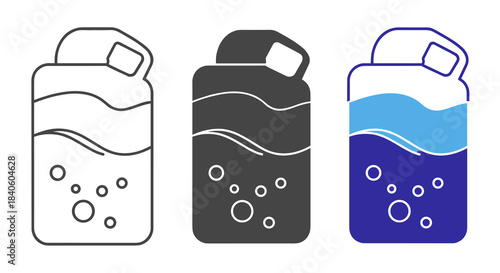Set of water bottle icons isolated on white background vector illustration of a reusable bottle with water drink more water concept healthy lifestyle