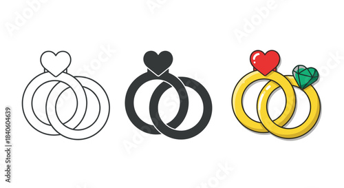 Wedding rings with heart and diamond isolated on white background a symbol of love, marriage, and commitment for couples in a romantic relationship