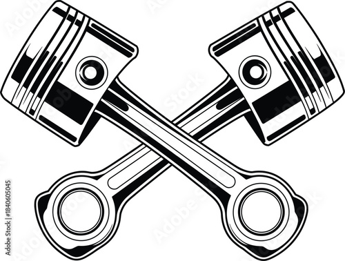 Crossed engine pistons vector illustration, car service, garage emblem, motor mechanism, auto repair