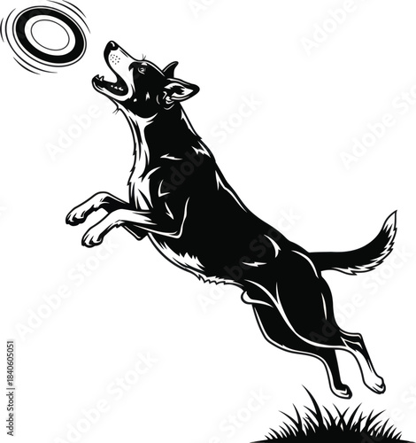 Jumping Dog Catching Disc Active Pet Vector