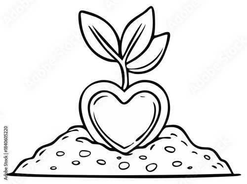 Heart Shaped Seedling Growing From Soil With Leaves Symbolizing Love and New Life