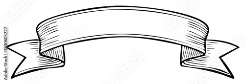Vintage ribbon banner in a hand drawn sketch style. Retro scroll for text header or title illustration.