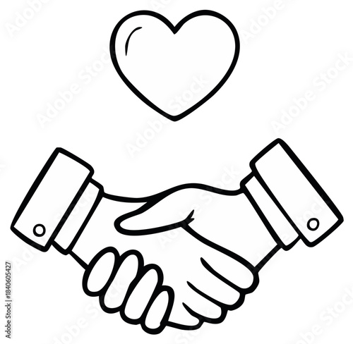 Handshake with heart icon symbolizing partnership trust love and agreement