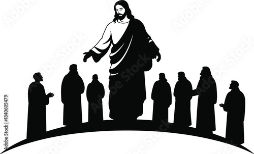 Jesus Christ and disciples silhouette vector illustration, religion, spirituality, biblical story, faith drawing