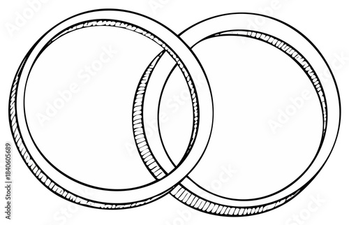 Two intertwined wedding rings in a sketch style representing union and commitment