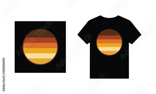 Retro 70s Sunset Stripe Circle – Flat Minimal T-Shirt Vector Design