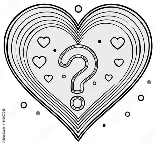 Symbolic heart with question mark icon representing love's questions, mystery, and uncertainty.