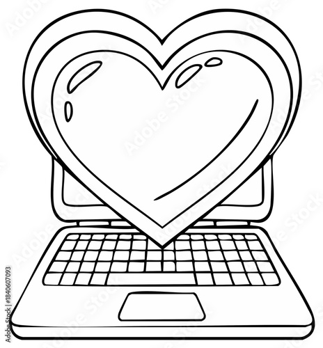 Heart shaped screen on an open laptop keyboard digital love concept