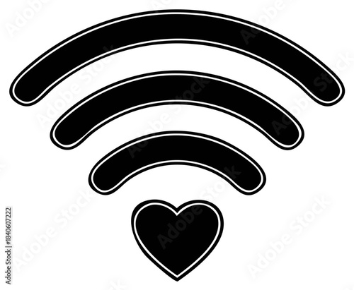 Heart and wifi connection signal symbol for love digital signal and online dating romance