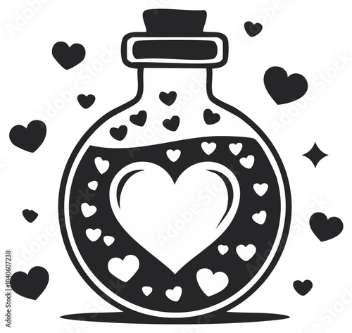 Love Potion Bottle Vector Illustration with Hearts Symbolism for Valentine's Day and Romance