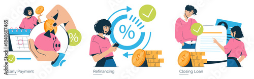 Financial Vector Illustration of Loan Management Actions