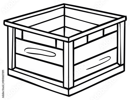 Empty rustic wooden crate for storage and packaging hand drawn line art illustration