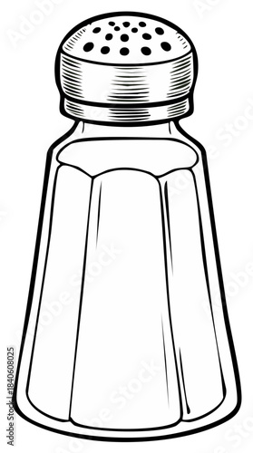 Vintage Salt Shaker Line Art Black and White Illustration