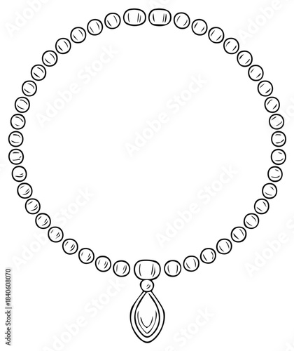 Elegant Hand Drawn Pearl Necklace with Teardrop Pendant Line Art Illustration