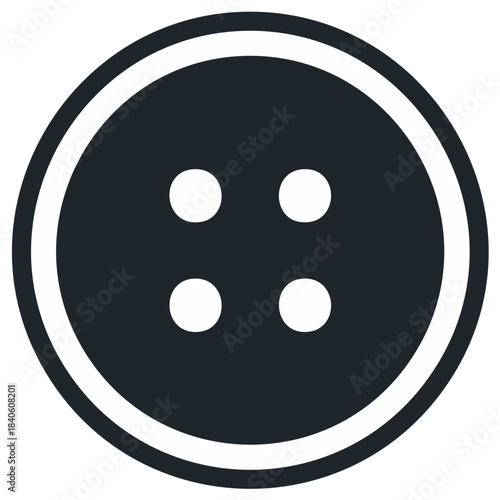 Simple round sewing button icon with four holes flat vector graphic