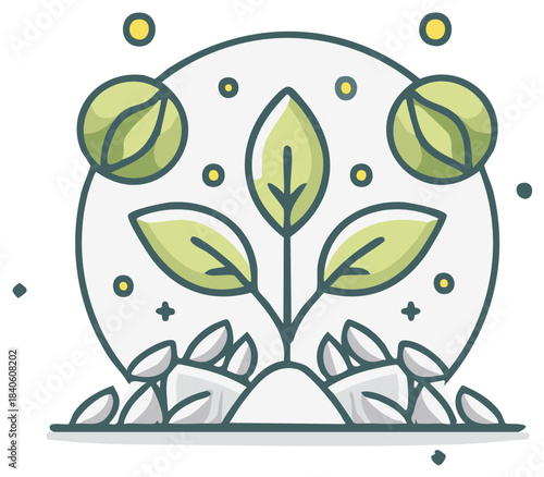 Nature growth symbol with sprouting plant and seeds in a circular design