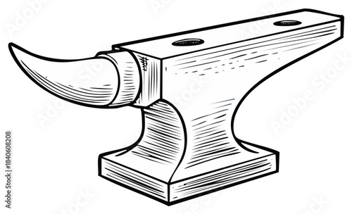 Line Art Anvil Blacksmithing Tool Design Element Hand Drawn Illustration