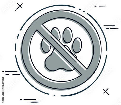 Pets not allowed sign with animal paw print icon indicating prohibition for animals