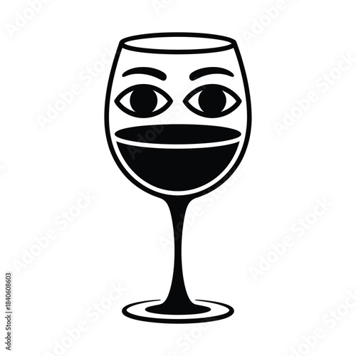 Funny wine glass with eyes black and white icon