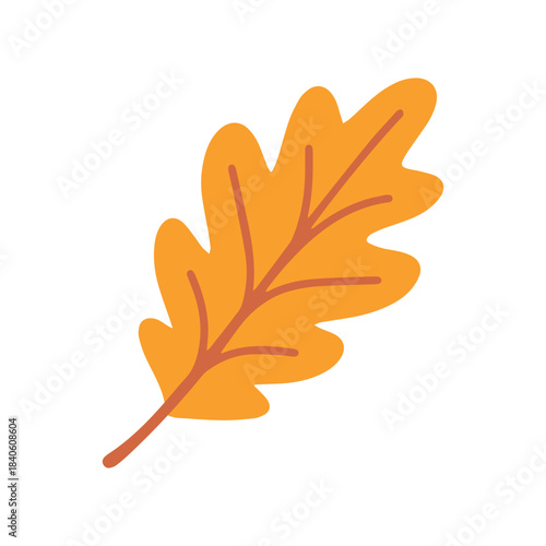 An orange and yellow leaf with wavy edges, resembling an oak leaf. A classic symbol of the autumn season, falling leaves, and changing nature.